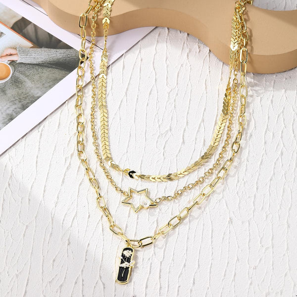 N2209-10 Five-star Three-layer Ladies Metal Temperament Necklace Clavicle Chain