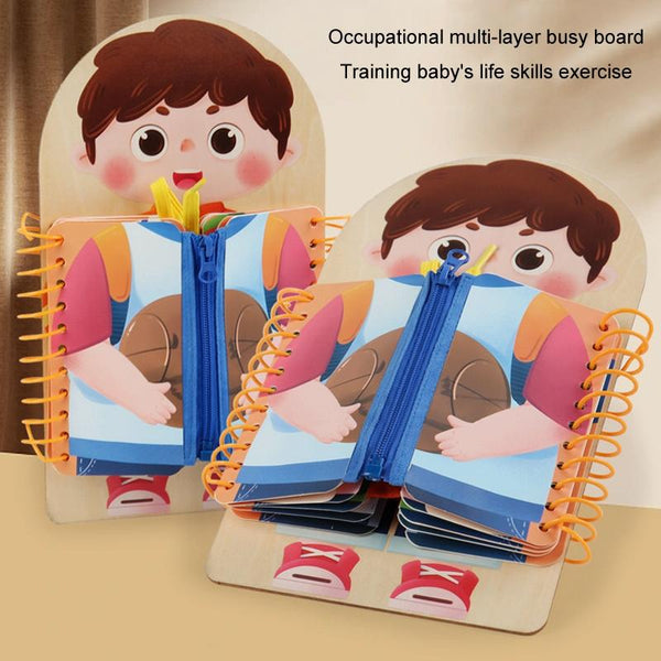 Children Wooden Multi-layer Practice Dressing Board Montessori Early Learning Educational Toy(Girl Model)