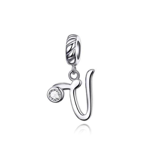 S925 Sterling Silver 26 English Letter Pendant DIY Bracelet Necklace Accessories, Style:V