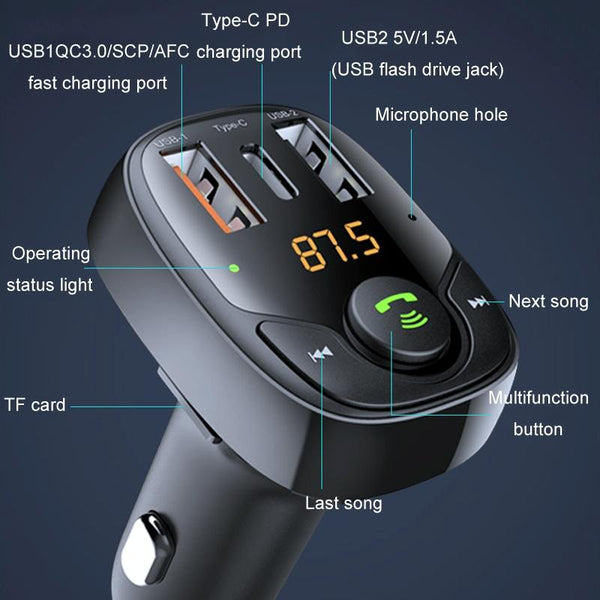36W Car Bluetooth MP3 Player FM Transmitter Multifunctional Car Charger, Model: S-15PD