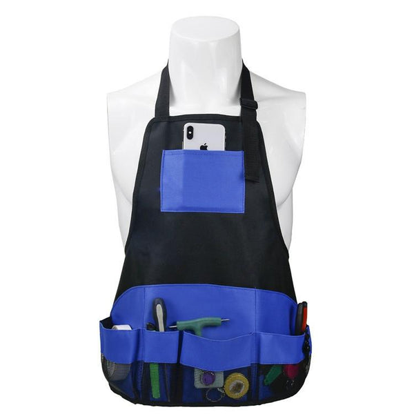 Multi Pocket Tool Apron Blue Garden Gardening Apron(Black+Blue)