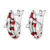 BSE742 Sterling Silver S925 Zirconia White Gold Plated Good Luck Koi Earrings