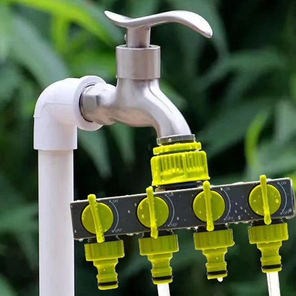 Garden Lawn Watering EU Threaded Faucet One Input Four Output Valve Diverter(Green And Gray)