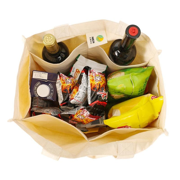 NIEN Compartmentalized Shopping Bag Fruit and Vegetable Handle Canvas Bag, Style: Pure Cotton