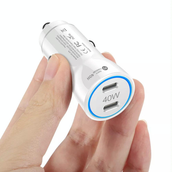 40W Dual PD Car 2 in 1 Fast Charger Car Cigarette Lighter (White)