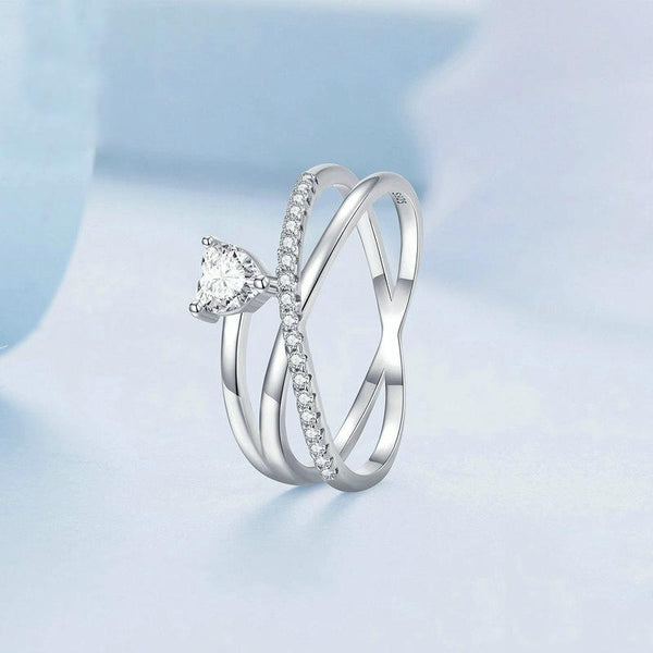 BSR336 Sterling Silver S925 Simple White Gold Plated Zirconia Multi-layered Ring(No.6)