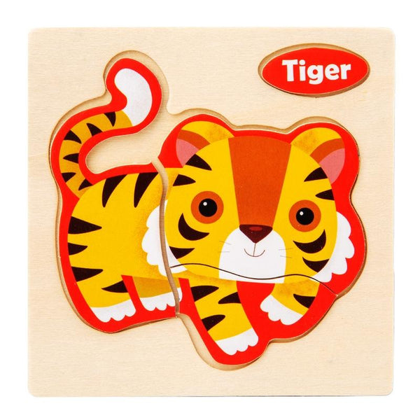 10 PCS Children Educational Animal Three-Dimensional Wooden Puzzle Toy(Tiger)