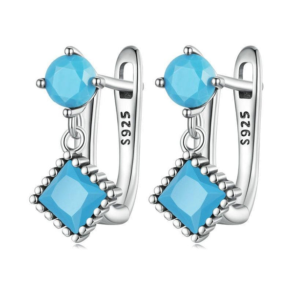 SCE1539 S925 Sterling Silver Prong Set Synthetic Turquoise Geometric Earrings