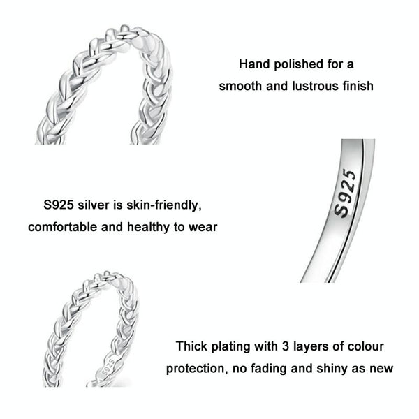 BSR311 Sterling Silver S925 Geometric Twist White Gold Plated Ring(No.7)