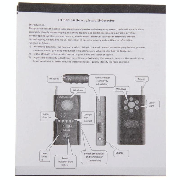 CC308+ RF Detector: Anti-Spy Bug Finder & Camera Lens Detector (EU Plug)