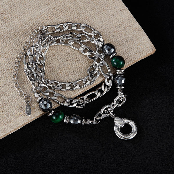 OPK GX2413 Personalized Hip Hop Geometric Pendant Stainless Steel Chain Spliced Tiger Eye Stone Necklace