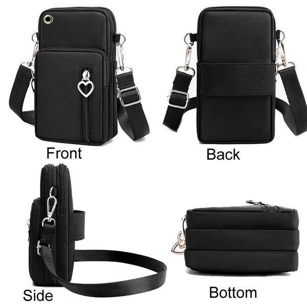 Crossbody Mobile Phone Bag Vertical Wallet Wrist Pouch With Arm Band for Women, Style: Black