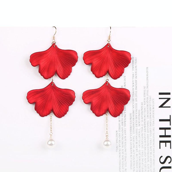 Long Exaggerated Fabric Art Handmade Petal Earrings, Color: E1910-3 2 Sides Maple Leaves
