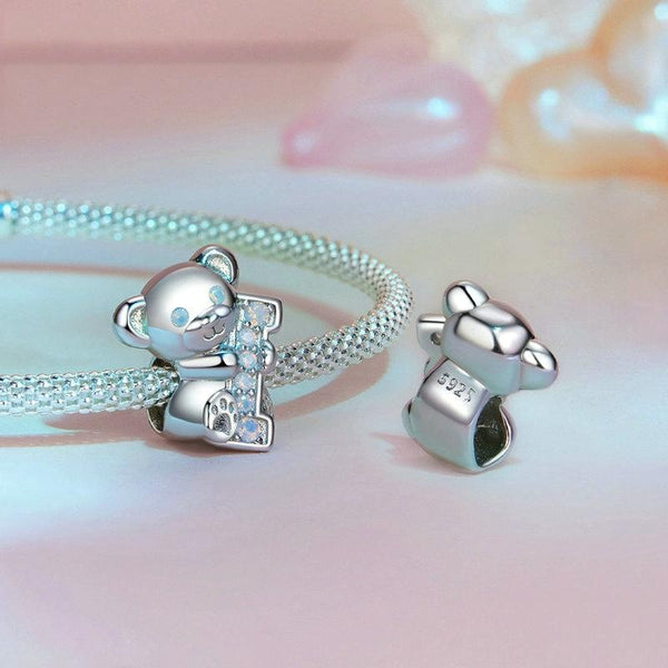 S925 Sterling Silver Valentine Day Cute Bear Beaded DIY Jewelry