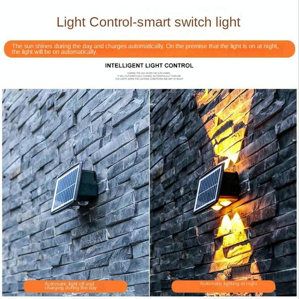 4LED Solar Wall Lamp Outdoor Waterproof Up And Down Double-headed Spotlights(Warm Light)
