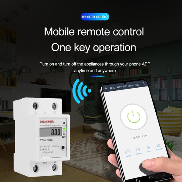 SINOTIMER WDS688 Smart WiFi Single-Phase Power Meter Mobile APP Home Rail Meter 5-60A 230V