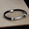 OPK PH1586 Simple Men Leather Bracelet Stainless Steel Magnetic Insert Buckle Bracelet, Color: Steel Color