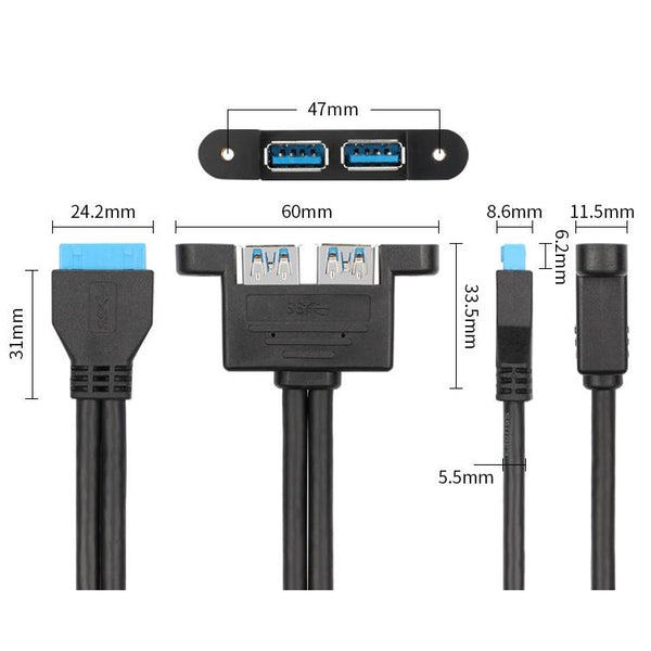 USB3.0 20P Bezel Cable Chassis PCI Bit Expansion USB3.0 Female Full-height Half-height Bezel(Blue (Without Iron Sheet))