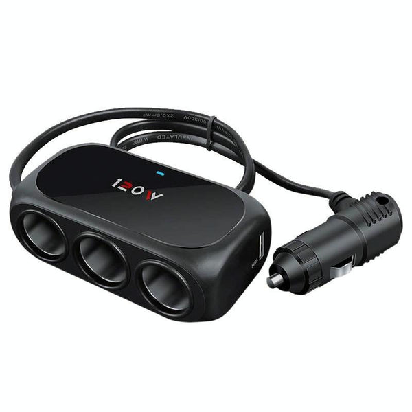Car Charger Cigarette Lighter 1 In 3 Mobile Phone USB Car Charger(Black)