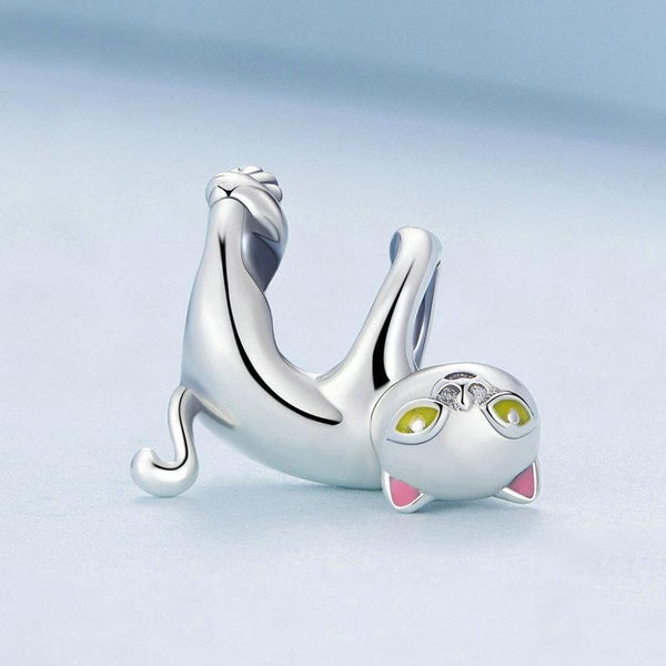 BSC520-SR S925 Sterling Silver Cute White Cat Beaded Bracelet Accessories