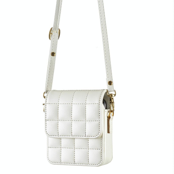 For Samsung Galaxy Z Flip6 BFB04 Plaid Crossbody Fold Phone Bag(White)