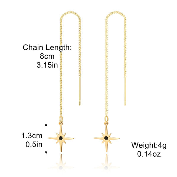 E2210-7 Four-pointed Star Long Ear Wire Women Simple Earrings