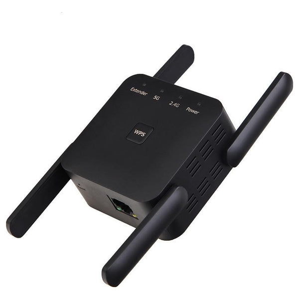 1200Mbps 2.4G / 5G WiFi Extender Booster Repeater Supports Ethernet Port Black UK Plug