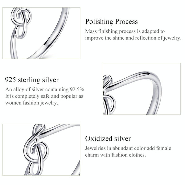 S925 Sterling Silver Musical Note Women Ring, Size:7