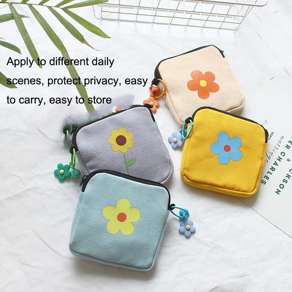 Sanitary Napkin Storage Bag Large Capacity Little Bag Canvas Simple Short Wallet(Orange)