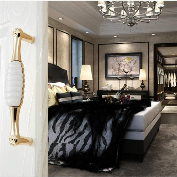 5027-128 Gold Imitated Zinc Alloy Ceramic Handle for Cabinet Wardrobe Drawer Door, Hole Spacing: 128mm