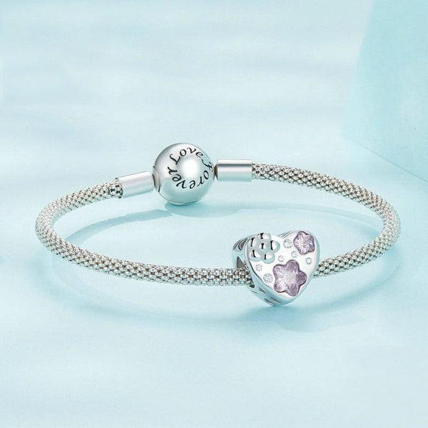 SCC2448 Sterling Silver S925 Heart Flower DIY Platinum Plated Bracelet Beads