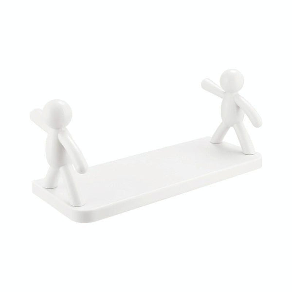 2pcs Small Person Shape Simple Wall Mounted Suction Cup Shelf Bathroom Cosmetic Storage(White)