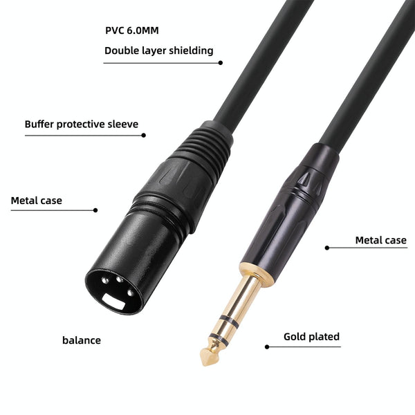 TC145BK19 6.35mm 1/4 inch TRS Male to XLR 3pin Male Audio Cable, Length:3m