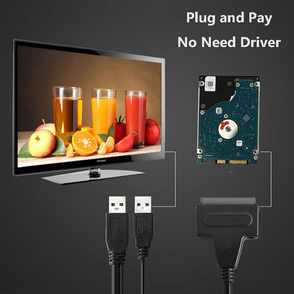 USB 2.0 to 7+15 Pin 22Pin SATA Data Cable Converter Adapter with Box Case for 2.5 / 3.5 Inch Hard Disk Drive HDD(Black)