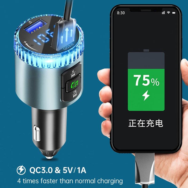 BC77 QC3.0 Fast Charging Car Bluetooth Hands-free MP3 Player FM Transmitter(Navy Blue)
