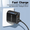 36W Dual Port QC3.0 USB Mobile Phone Charger Dual 18W Output, US Plug(Black)