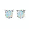 DIY Earrings Cat Sterling Silver Earrings Zircon Earrings(Silver)