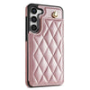 For Samsung Galaxy S23+ 5G Rhombic Dual Buckle Card Slots Phone Case with Lanyard(Rose Gold)