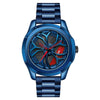 SANDA 1065 3D Hollow Out Wheel Non-rotatable Dial Quartz Watch for Men, Style:Steel Belt(Blue Red)