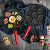 Seven-hole Breakfast Pan Multifunctional Flat Bottom Frying Pan Non-stick Egg Dumpling Pan(Pink Animal Pattern)