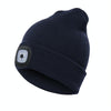 Unisex Warm Winter Polyacrylonitrile Knit Hat Adult Head Cap with 4 LED Lights, Button Battery (Dark Blue)