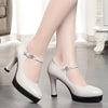 Women High Heels Comfortable Small Heel Temperament Waterproof Platform One Buckle Shoes, Size: 39(Beige)