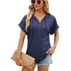 Ladies Summer Hooded Button Loose Short Sleeve T-Shirt Blouse, Size: S(Navy)