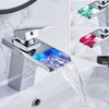 LED Three Lights Hot Cold Water Faucet Bathroom Waterfall Faucet CN Plug(Black)