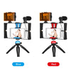 PULUZ 4 in 1 Vlogging Live Broadcast LED Selfie Light Smartphone Video Rig Kits with Microphone + Tripod Mount + Cold Shoe Tripod Head for iPhone, Galaxy, Huawei, Xiaomi, HTC, LG, Google, and Other Smartphones(Red)
