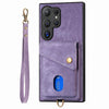 For Samsung Galaxy S25 Ultra 5G Retro Card Wallet Fold Leather Phone Case with Strap(Purple)