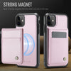 For iPhone 11 JEEHOOD J06 British Style RFID MagSafe Card Bag PU Phone Case(Pink)