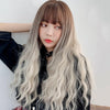 Gradient Long Curly Hair Big Wave Chemical Fiber Simulation Hair Women Bangs Full Top Hair Cover(Milk Tea Gradient 68CM)
