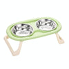 Collapsible Dog & Cat Bowl, Stainless Steel, Green, Raised, Portable