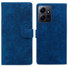 For Redmi Note 12 4G Global Lace Floral Embossed Magnetic Buckle PU Phone Case With Wrist Strap(Blue)